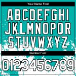 Customizable Abstract Splash Grunge Art Baseball Jersey with Personalized Name and Number in Aqua Black 3D Pattern Design