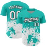 Customizable Abstract Splash Grunge Art Baseball Jersey with Personalized Name and Number in Aqua Black 3D Pattern Design