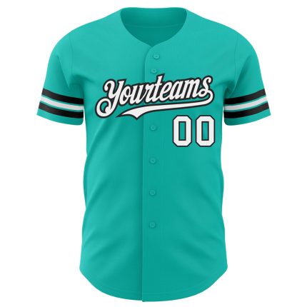 Customizable Aqua White-Black Authentic Baseball Jersey for Personalized Style and Comfort Personalized Aqua White-Black