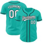 Custom Name and Number Personalized Aqua White Black Baseball Jersey - Authentic Team Apparel Personalized Aqua White-Black