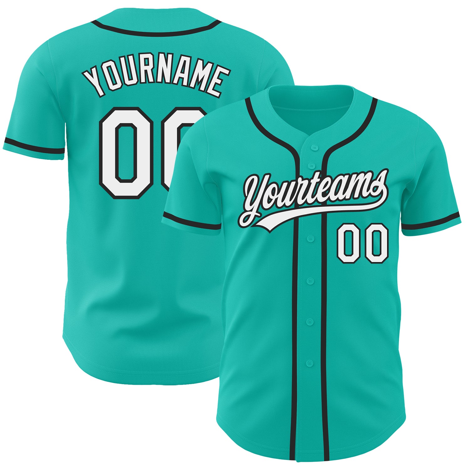Custom Name and Number Personalized Aqua White Black Baseball Jersey - Authentic Team Apparel Personalized Aqua White-Black