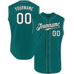 Custom Name and Number Personalized Aqua White-Black Sleeveless Baseball Jersey Authentic Personalized Aqua White-Black Authentic