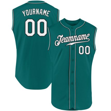 Custom Name and Number Personalized Aqua White-Black Sleeveless Baseball Jersey Authentic Personalized Aqua White-Black Authentic
