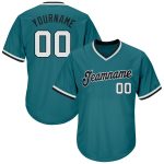 Custom Name Number Baseball Jersey Shirt - Personalized Aqua White-Black Authentic Throwback Rib-Knit Style Personalized