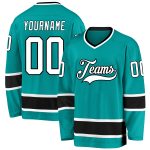 Custom Name and Number Aqua Black Hockey Jersey - Personalized Team Apparel Personalized Aqua White-Black Hockey Jersey Team