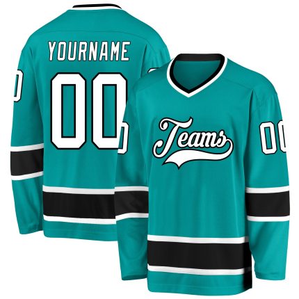 Custom Name and Number Aqua Black Hockey Jersey - Personalized Team Apparel Personalized Aqua White-Black Hockey Jersey Team