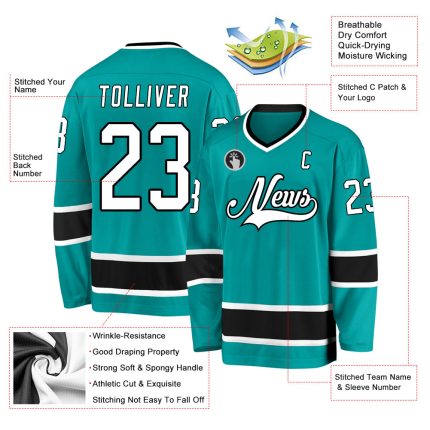 Custom Name and Number Aqua Black Hockey Jersey - Personalized Team Apparel Personalized Aqua White-Black Hockey Jersey Team