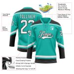Custom Name and Number Personalized Hockey Jersey - Aqua White and Black Lace Neck Design Personalized Aqua White-Black Hockey