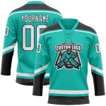 Custom Name and Number Personalized Hockey Jersey - Aqua White and Black Lace Neck Design Personalized Aqua White-Black Hockey