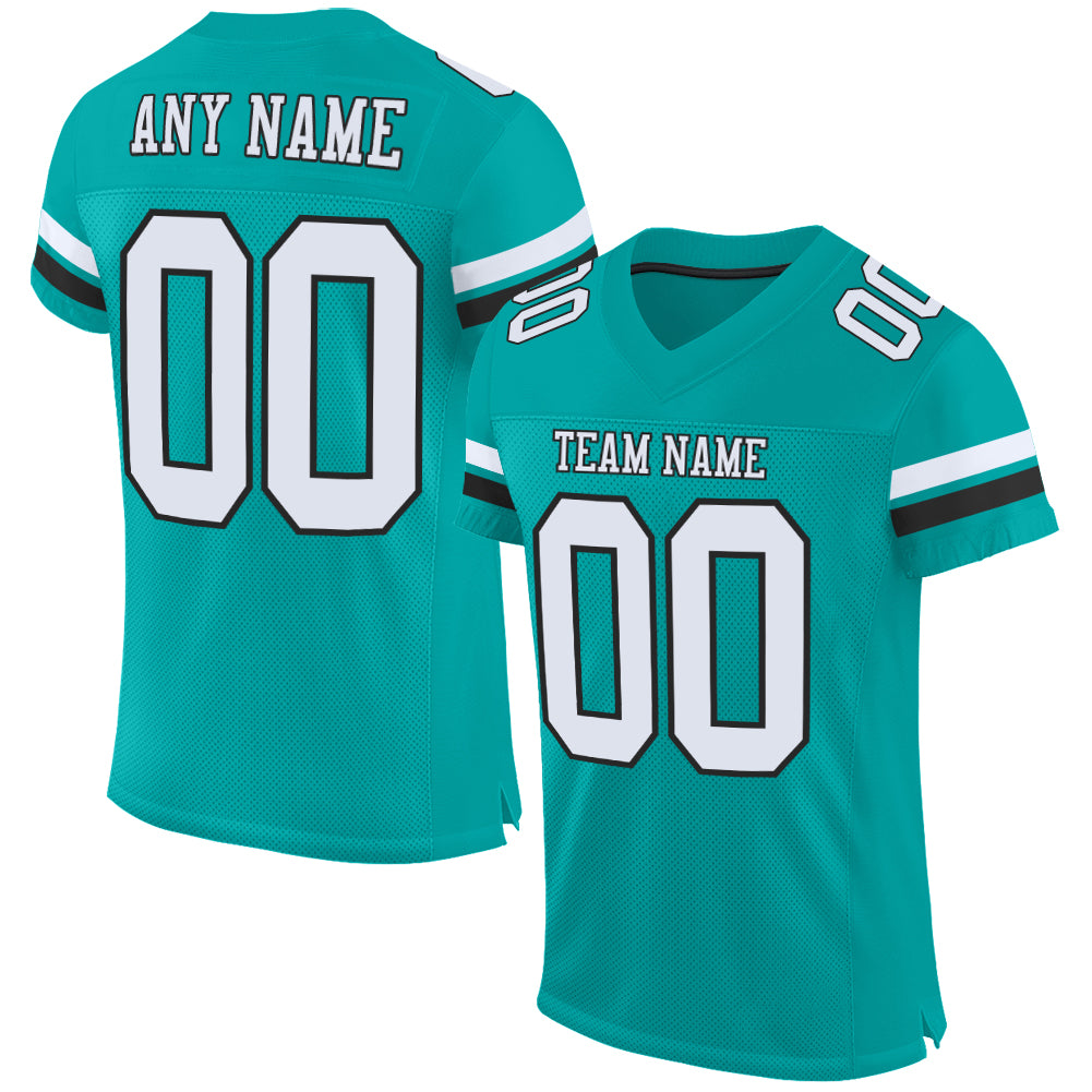 Personalized Authentic Football Jersey in Aqua White-Black Mesh for Ultimate Fan Gear Personalized Aqua White-Black Mesh