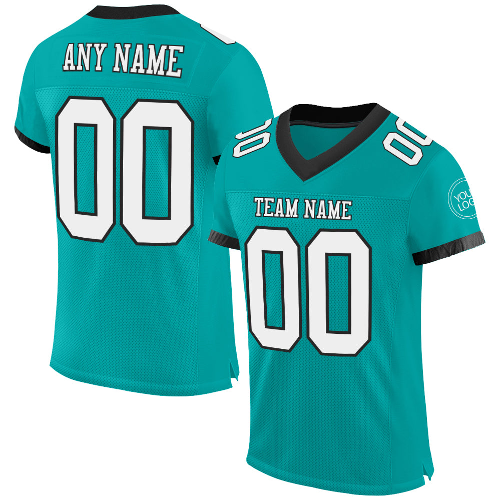 Custom Team Name Number Aqua White Black Mesh Football Jersey Authentic Personalized Aqua White-Black Mesh Authentic Football
