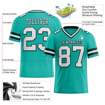 Personalized Aqua Black White Mesh Football Jersey for Men and Youth Personalized Aqua White-Black Mesh Football Jersey 3