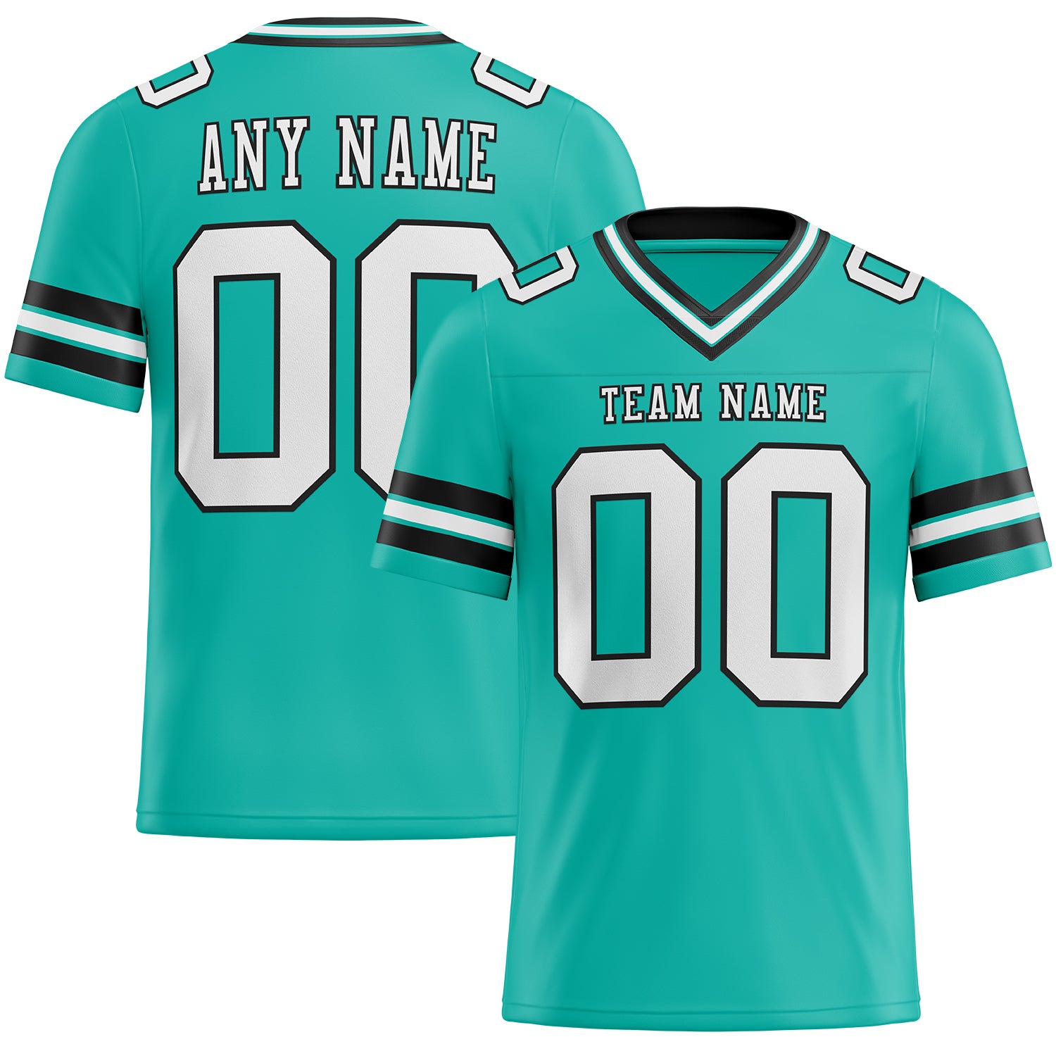 Personalized Aqua Black White Mesh Football Jersey for Men and Youth Personalized Aqua White-Black Mesh Football Jersey 3