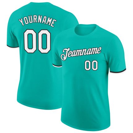 Personalized Aqua White Black T-Shirt for Performance, Custom Athletic Tee Personalized Aqua White-Black Performance T-Shirt