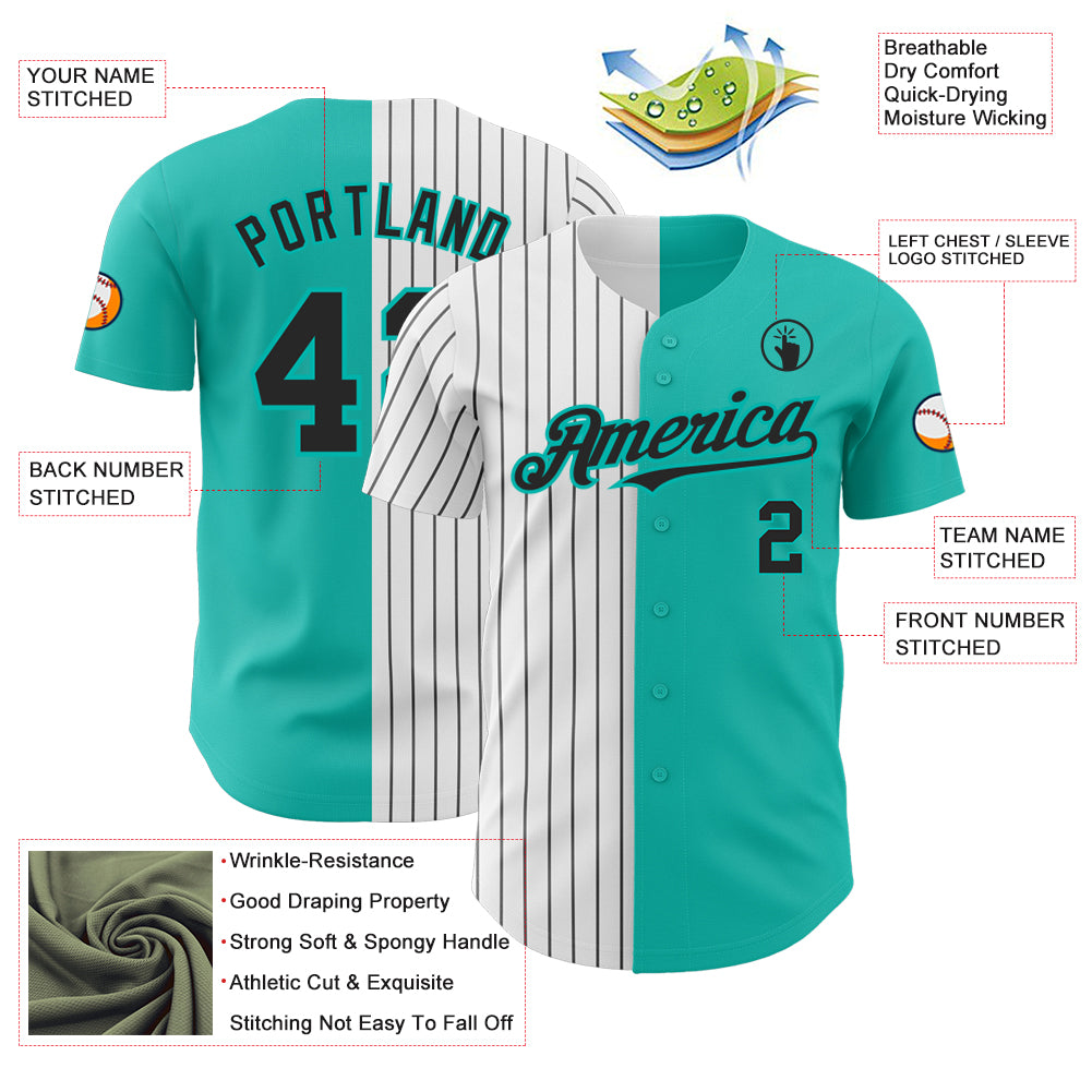 Personalized Aqua White Black Pinstripe Fashion Baseball Jersey for Men and Women Personalized Aqua White-Black Pinstripe - Image 3