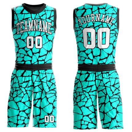 Personalized Aqua White-Black Basketball Jersey Round Neck Sublimation Suit Personalized Aqua White-Black Round Neck Sublimation
