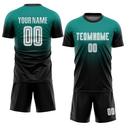 Custom Aqua White Black Soccer Jersey Fashion Fade Uniform Personalized Aqua White-Black Sublimation Fade Fashion Soccer
