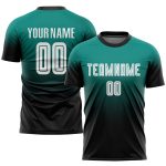 Custom Name and Number Soccer Jersey - Personalized Aqua White-Black Sublimation Fade Fashion Uniform Personalized Aqua White-Black