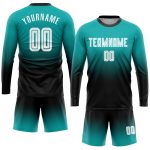 Custom Name and Number Fade Fashion Soccer Jersey - Personalized Aqua White-Black Sublimation Long Sleeve Uniform Personalized