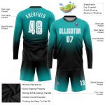 Custom Name and Number Fade Fashion Soccer Jersey - Personalized Aqua White-Black Sublimation Long Sleeve Uniform Personalized