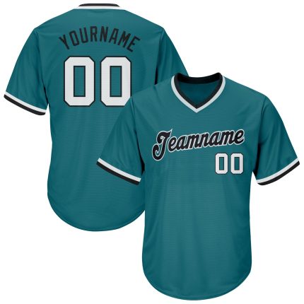 Personalized Aqua White Black Rib-Knit Baseball Jersey Shirt for Men Personalized Aqua White-Black Throwback Rib-Knit Baseball