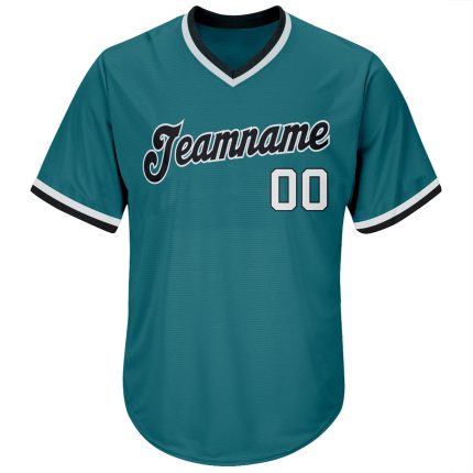 Personalized Aqua White Black Rib-Knit Baseball Jersey Shirt for Men Personalized Aqua White-Black Throwback Rib-Knit Baseball
