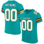 Custom Name and Number Aqua White-Gold Mesh Football Jersey - Personalized Authentic Team Jersey Personalized Aqua White-Gold