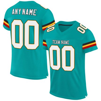 Custom Name and Number Aqua White-Gold Mesh Football Jersey - Personalized Authentic Team Jersey Personalized Aqua White-Gold