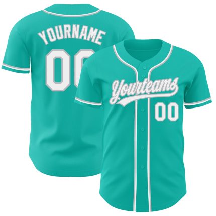 Custom Aqua White-Gray Baseball Jersey - Personalized Sports Apparel Personalized Aqua White-Gray Baseball Jersey