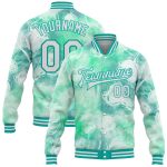 Custom Name Number Aqua White Halo Dying Rose 3D Pattern Bomber Varsity Letterman Jacket Personalized Aqua White Halo Dying