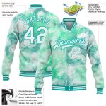 Custom Name Number Aqua White Halo Dying Rose 3D Pattern Bomber Varsity Letterman Jacket Personalized Aqua White Halo Dying