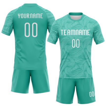 Personalized Aqua Volleyball Uniform Jersey with White Lines for Sublimation Printing Personalized Aqua White Lines Sublimation