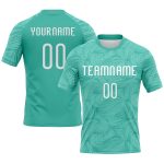 Custom Name and Number Volleyball Jersey - Personalized Aqua White Lines Sublimation Team Uniform Personalized Aqua White
