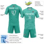 Custom Name and Number Volleyball Jersey - Personalized Aqua White Lines Sublimation Team Uniform Personalized Aqua White