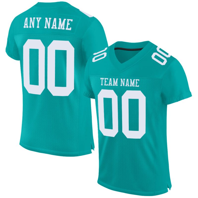 Customizable Aqua White Mesh Football Jersey with Team Name & Number - Authentic Design Personalized Aqua White Mesh Authentic