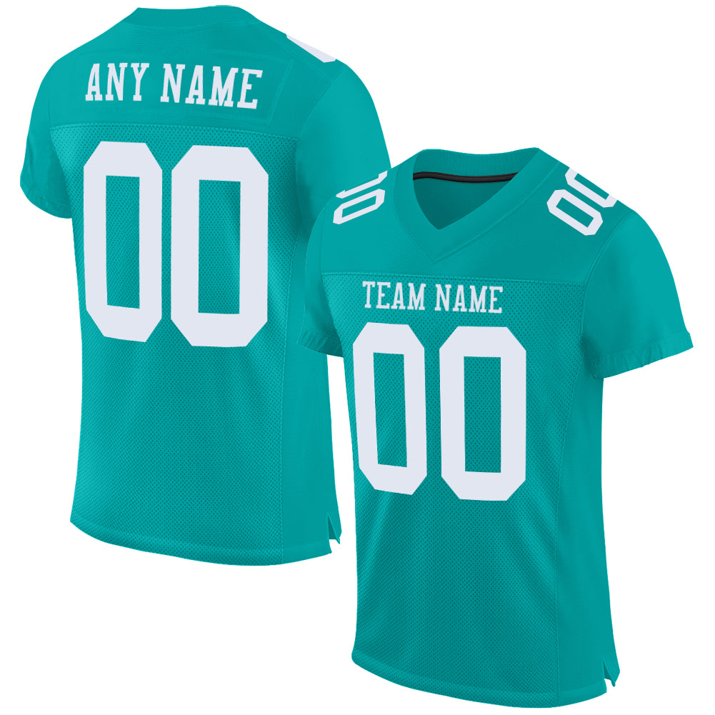 Customizable Aqua White Mesh Football Jersey with Team Name & Number - Authentic Design Personalized Aqua White Mesh Authentic