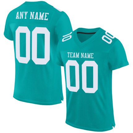 Custom Aqua White Football Jersey - Personalized Mesh Style for Team Spirit Personalized Aqua White Mesh Football Jersey