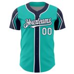 Personalized Baseball Jersey in Aqua White-Navy - 3 Color Arm Shapes Personalized Aqua White-Navy 3 Colors Arm Shapes Baseball