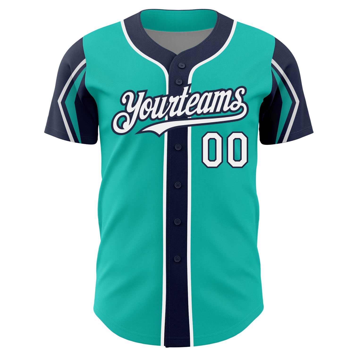 Personalized Baseball Jersey in Aqua White-Navy - 3 Color Arm Shapes Personalized Aqua White-Navy 3 Colors Arm Shapes Baseball - Image 3
