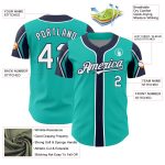 Personalized Baseball Jersey in Aqua White-Navy - 3 Color Arm Shapes Personalized Aqua White-Navy 3 Colors Arm Shapes Baseball