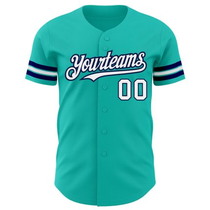 Personalized Aqua White Navy Baseball Jersey for Men and Women - Authentic Design Personalized Aqua White-Navy Authentic