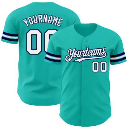 Personalized Aqua White Navy Baseball Jersey for Men and Women Personalized Aqua White-Navy Baseball Jersey 2