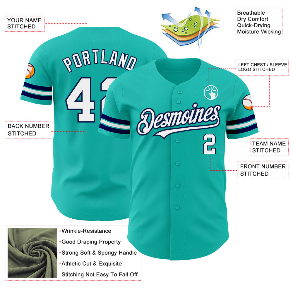 Personalized Aqua White Navy Baseball Jersey for Men and Women Personalized Aqua White-Navy Baseball Jersey 2 - Image 3