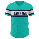 Personalized Aqua and White Navy Baseball Jersey for Men and Women Personalized Aqua White-Navy Baseball Jersey 3