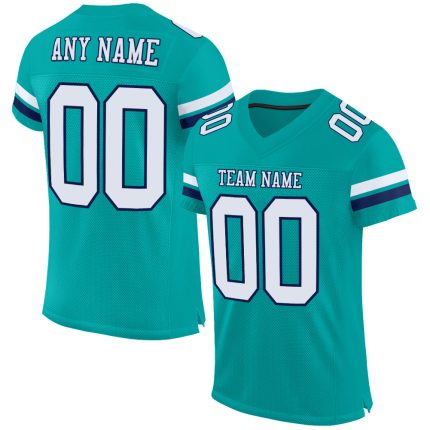 Custom Aqua White-Navy Football Jersey for Men and Women, Personalized Design, Youth & Adult Sizes Available Personalized