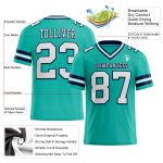 Personalized Aqua White-Navy Football Jersey for Men, Women, Kids - Mesh Design, Customizable 3 Personalized Aqua White-Navy