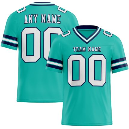 Personalized Aqua White-Navy Football Jersey for Men, Women, Kids - Mesh Design, Customizable 3 Personalized Aqua White-Navy