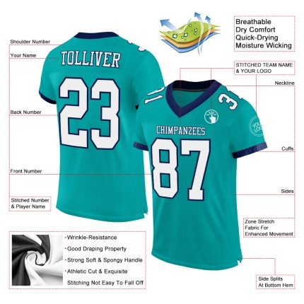 Personalized Aqua White Navy Football Jersey - Custom Mesh Sportswear Personalized Aqua White-Navy Mesh Football Jersey