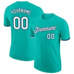 Custom Aqua White-Navy Performance Tee for Men and Women - Personalized Athletic Shirt Personalized Aqua White-Navy Performance