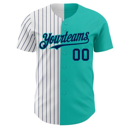 Custom Name and Number Personalized Aqua White Navy Pinstripe Baseball Jersey Authentic Fashion Team Personalized Aqua White-Navy